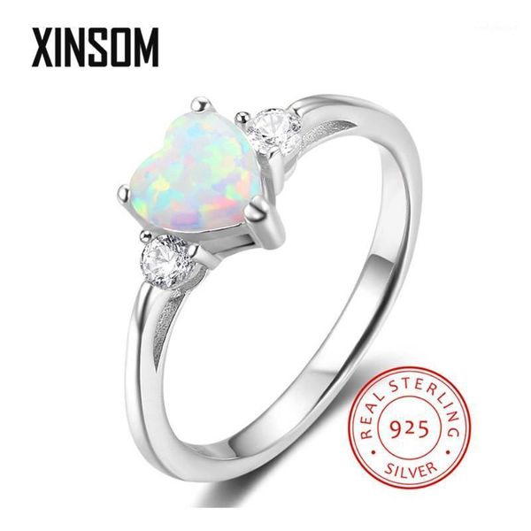 

xinsom fashion 925 sterling silver rings for women romantic heart shape opal rings with zircon engagement wedding jewelry gifts1, Golden;silver