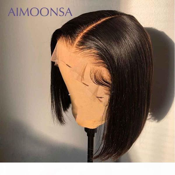 

transparent lace wigs preplucked short bob human hair wigs straight undetectable lace wig 250 density 13x6 frontal wig remy, Black;brown