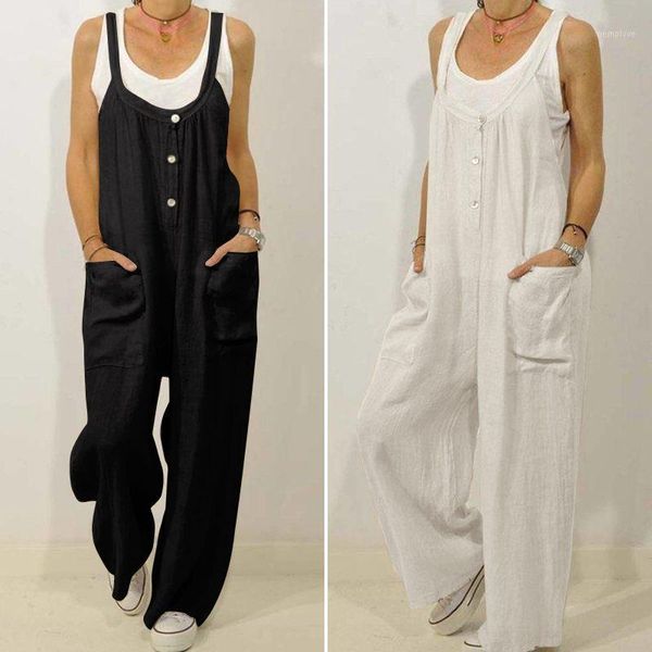 

plus size pants women's wide leg jumpsuits zanzea 2020 summer overalls casual suspender playsuits female solid button rompers1, Black;white