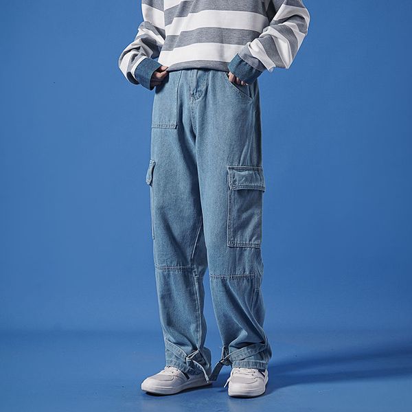 

2021 new men's casual hip hop autumn winter new woman korean streetwear denim pants solid color fashion man jeans 9dxl, Blue