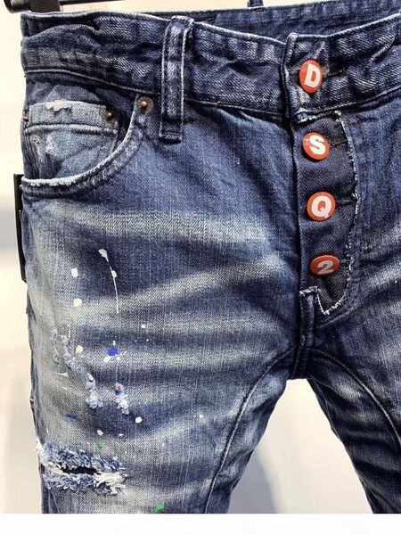 

the new brand fashion european and american men's jeans are men's casual jeans motorcycle slim jeans hand-worn da337, Blue
