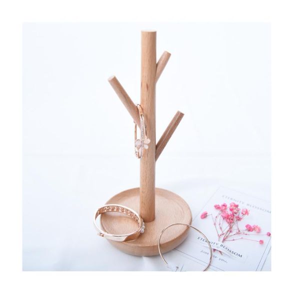 

unfinished wooden tree jewelry stand holder earrings rack display necklace bracelet hanger, Pink;blue