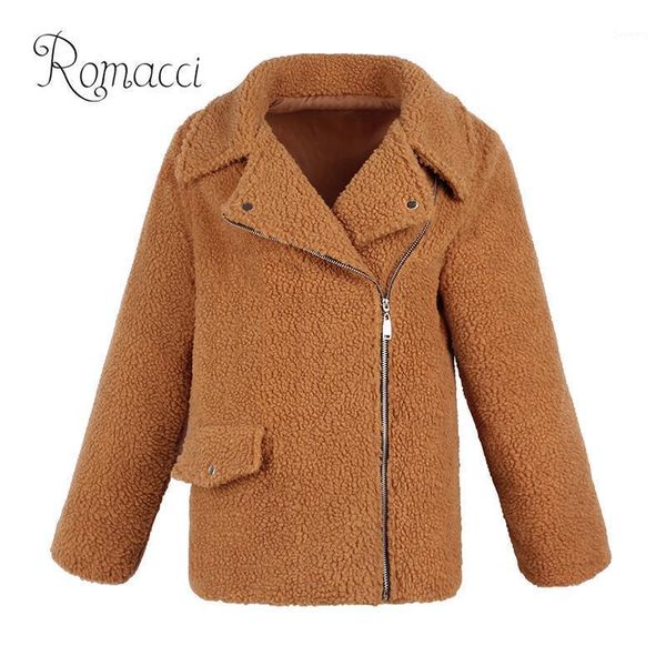 

romacci fashion women faux lamb wool jacket coat long sleeve zipper pocket manteau femme hiver outercoat warm teddy jacket xxxl1, Black;brown