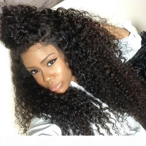 

curly human hair lace wig with baby hair pre plucked virgin brazilian hair glueless full lace front curly wigs pre plucked hairline, Black