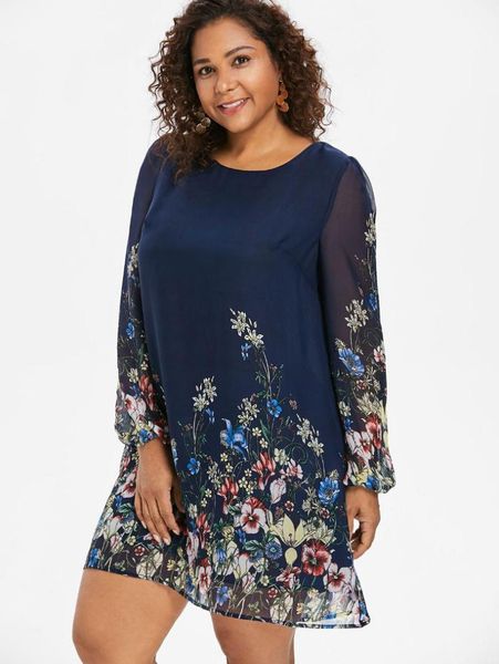 

wipalo navy blue plus size floral embroidery tunic dress spring summer elegant large sizes tribal flower print vocation dress1, Black;gray