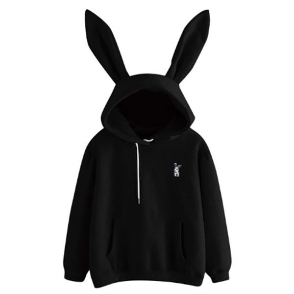 

hoodies autumn winter women warm casual 2020 kawaii hoody rabbit fashion pocket sweatshirt ears for sweatshirts xwsop, Black