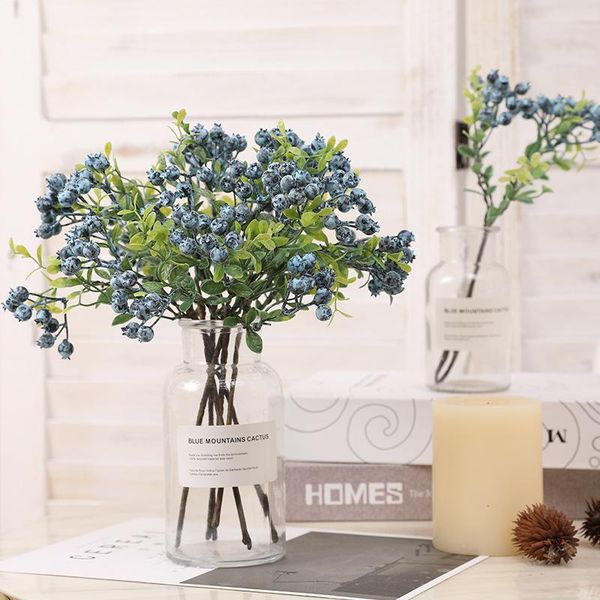 

5pcs/lot artificial plastic blueberry fruit branches home decor,fake berry grass xmas christmas decor plantas artificiais