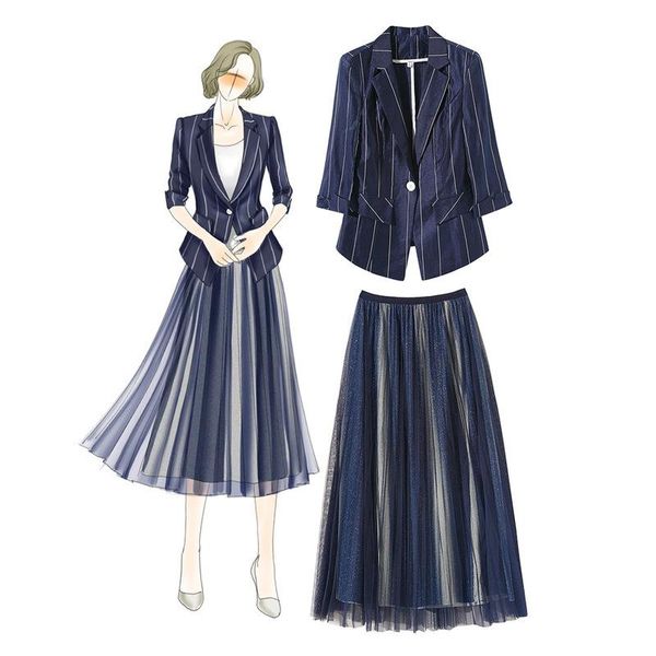 

neon exquisite small striped blazer bright wire gauze skirt suit women's clothing in the summer of 2020 the new 950402, White