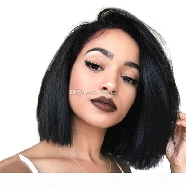 

9a pre plucked human hair bob wigs with baby hair silky straight brazilian virgin full lace wig short lace front wigs black women, Black;brown
