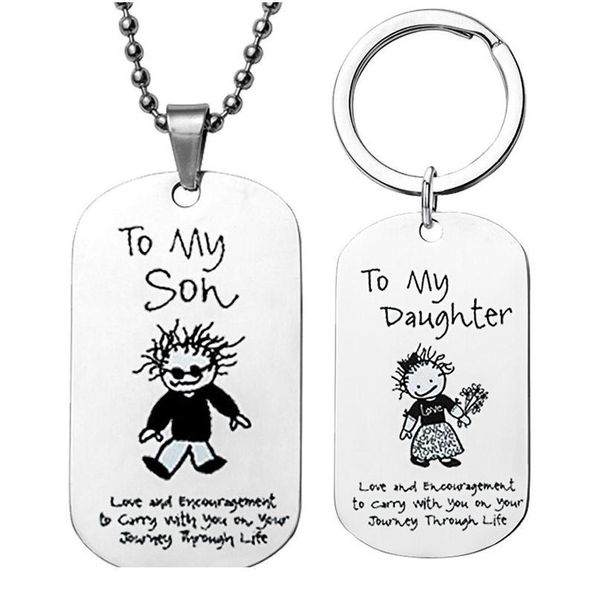 

2019 to my son daughter charm chain necklace dog tags pendant family jewelry custom cute keychain frie qylehz, Black
