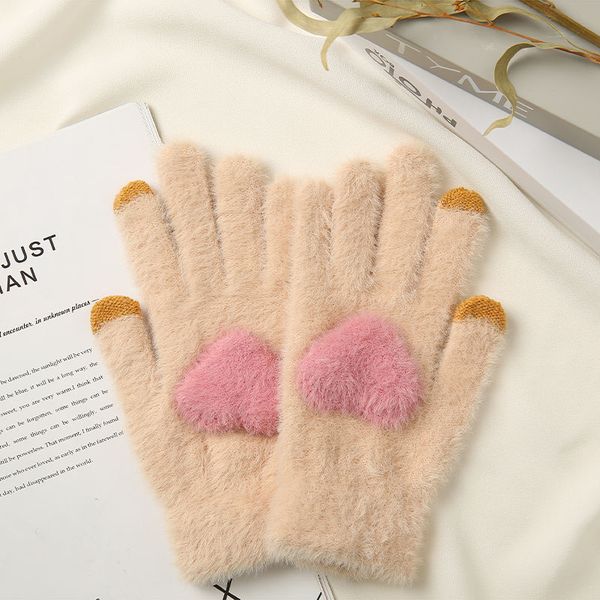 

woolen ins lovely cycling girls heart gloves women autumn winter warm, Blue;gray