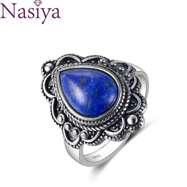 

s925 sterling silver natural lapis gemstone rings moonstone ring for women gift fine jewelri wedding party q1218, Golden;silver