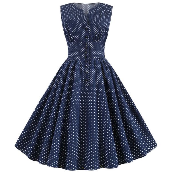 

white polka dot dress button up v-neck summer dresses women sleeveless robe vintage rockabilly ruched dress knee-length vestidos, Black;gray