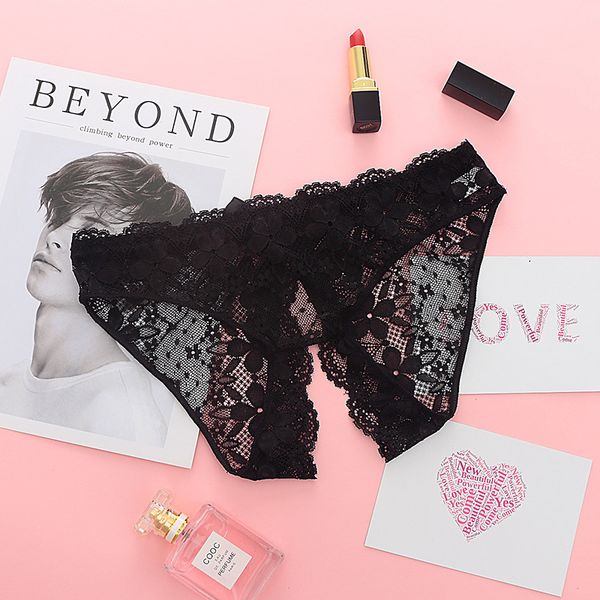 

underwear low waist girl no trace open puzzle lace passion briefs can be inserted into women's transparent, Black;pink