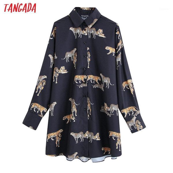 

tangada women retro oversized animal print blouse long sleeve chic female casual loose shirt blusas be1181, White