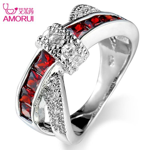 

cluster rings amorui silver plated bowknot cz stone for women jewelry wedding bands black friday bague femme party ring jewellery gift, Golden;silver