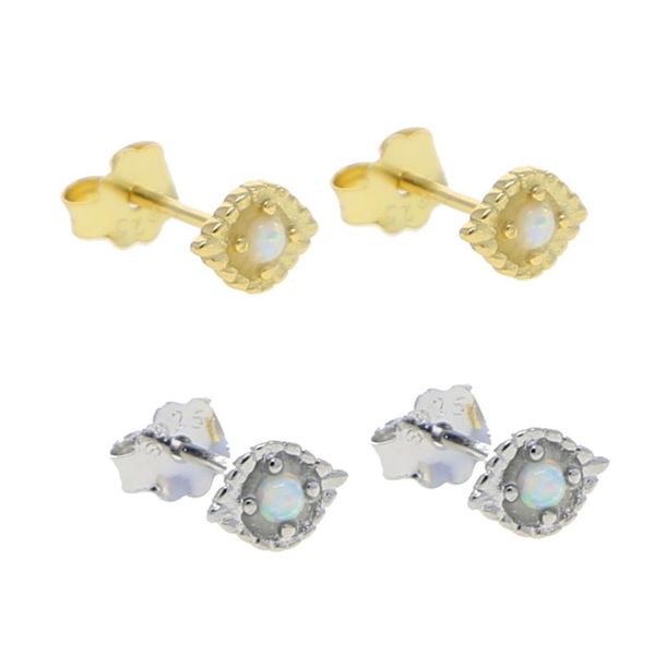 

Real 925 Sterling Silver Minimalist Trendy Fire Opal Mini Cute Evil Eye Stud Earrings White Opal Gold Plated Stack Jewelry, Golden;silver