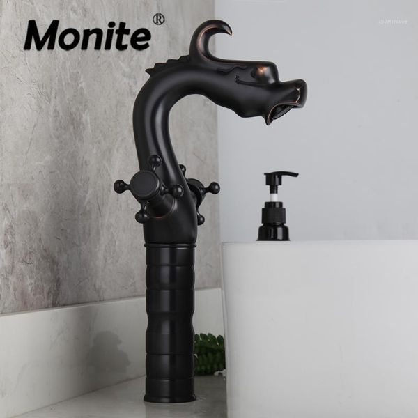 

bathroom sink faucets monite black orb tall dragon tap mixer faucet unique design antique brass kitchen dual handles basin facuet1