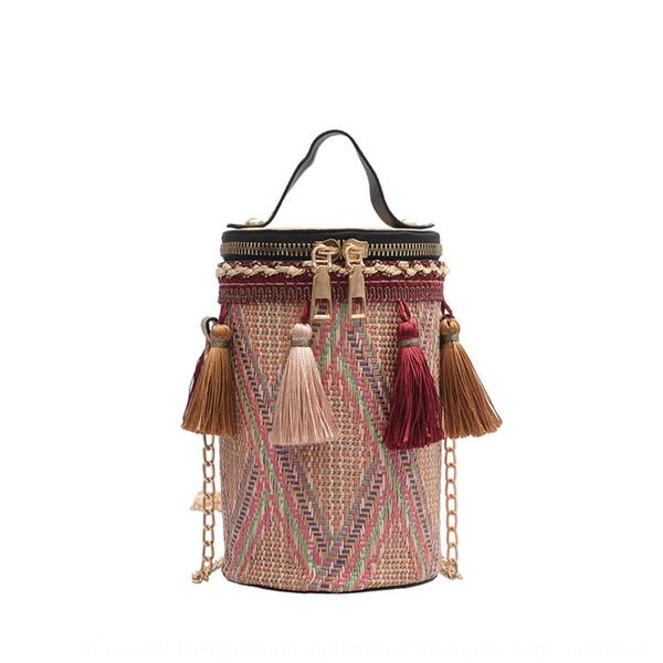

2019 new straw woven tassel ethnic style shoulder bucket bucket mini women's trend shoulder bag portable messenger bag lboi2