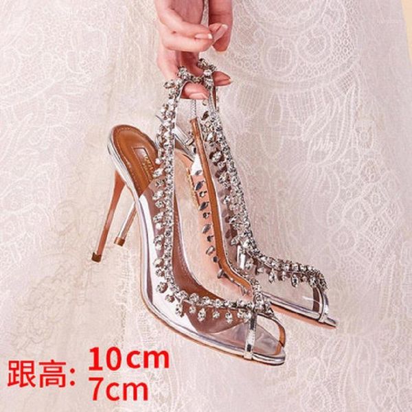 

sandals 2021 autumn fashion crystal rhinestone dress wedding shoes women stiletto high heel fish mouth size1, Black
