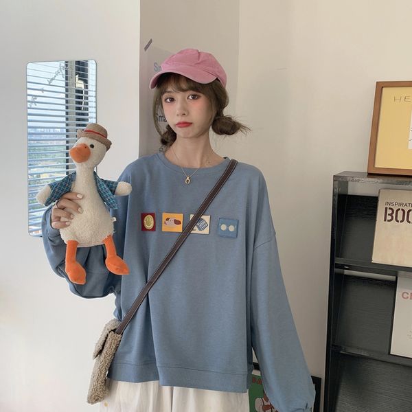 

net 2021 red salt jacket fall new loose lazy wind patched pink around the neck womanly sweater aqxa, Black