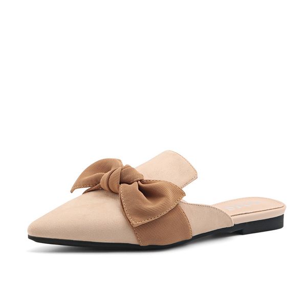 

2021 new pointed down in low heels bow mule fairy wear closed-toed shoes lazy lady sliders slippers 3l0t, Black