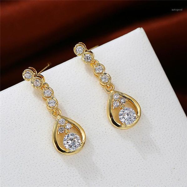 

dangle & chandelier luxury female white crystal drop earrings rose gold silver color dainty round long wedding for women1