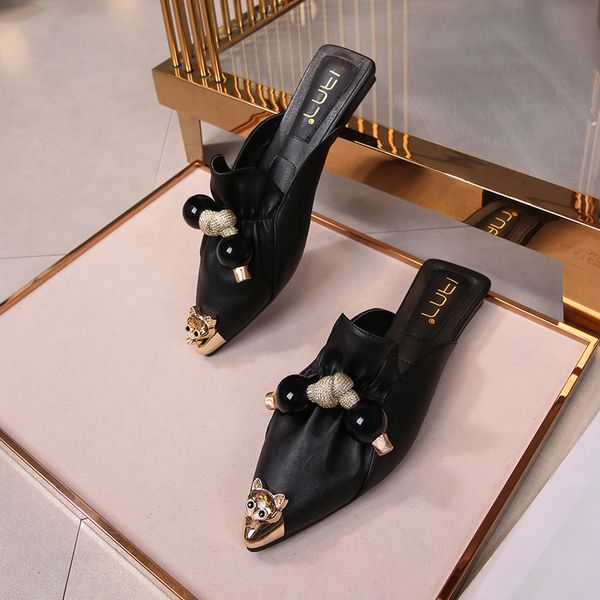 

2021 new inferior summer slippers outdoors wear soft bottom heel cushion comfortable versatile pointed at large size 41-43 of wide fat kxku, Black