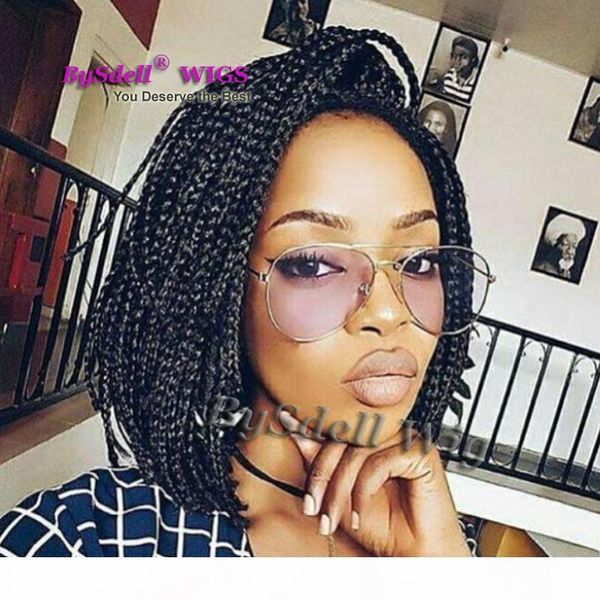 

braided hair lace front wig synthetic short pixie cut full box braids hair lace front wigs for black women