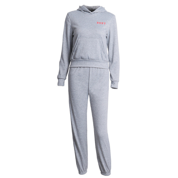 

urbangirl letter print cropped hoodies women sweatpants streetwear tracksuits 2 piece set hooded sweatshirts autumn winter 2020, Gray