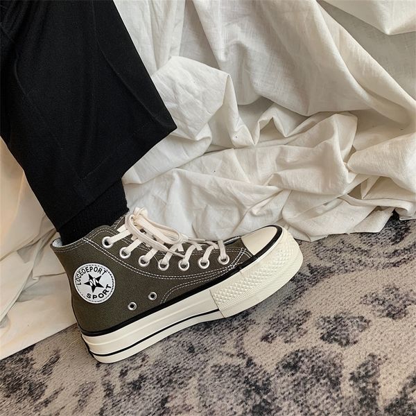 

high-4cm platform canvas women shoes retro lace-up ladies casual sneakers outdoor breathable leisure footwear real pictures y200108, Black