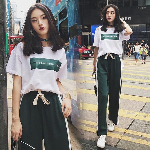 

new summer women tracksuit casual two pieces set korean clothes womens sport suit sweatshirt side stripe pants sets streetwear1, White