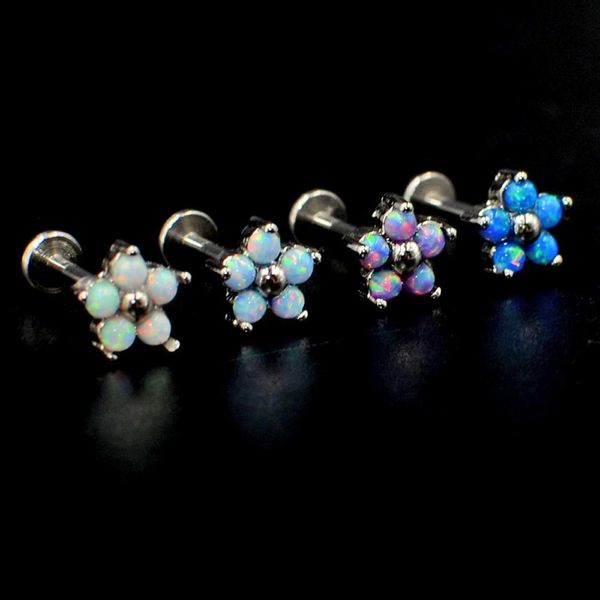 

1pc g23 titanium&steel opal gem labret lip bar ring cubic zircon flower ear cartilage tragus helix piercing screw fit 16g q bbyhvu, Silver