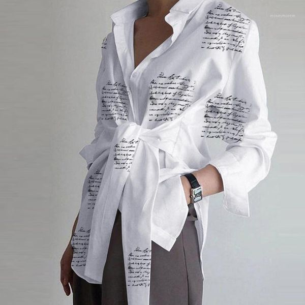 

women's blouses & shirts lace up slim bandage blouse women letters print female autumn fall casual ladies office sexy1, White