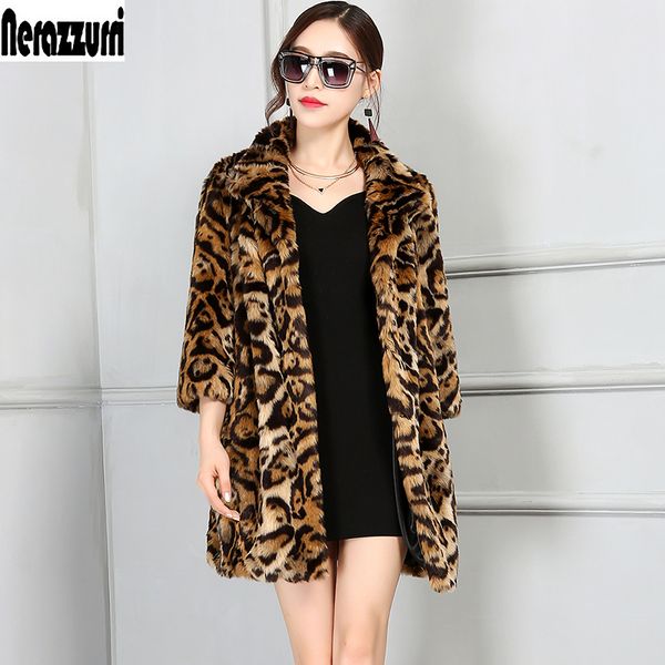 Nerazzurri Luxo Faux Fur Jacket Mulheres Winter Leopard Casaco Oversized Furry Fuga Fute Fala Casacos Plus Size 4XL 5XL 6XL 7xL 201210