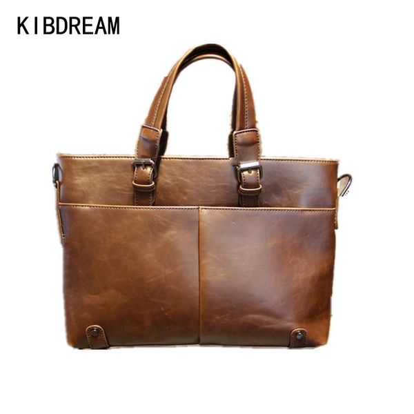 

kibdream men made leather vintage casual briefcase business shoulder bag messenger bags computer laphandbag bag
