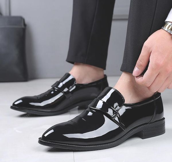

fashion men new gentleman pointed shining pu leather oxford shoes for male wedding dress homecoming shoes zapatos de novio, Black