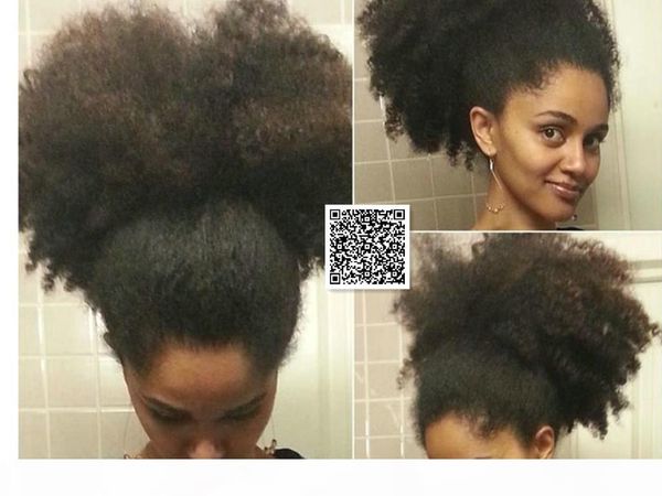 

160g natural hair puff, afro kinky curly drawstring human hair ponytails clip in virgin brazilian hair ponytail extension 14inch, Black