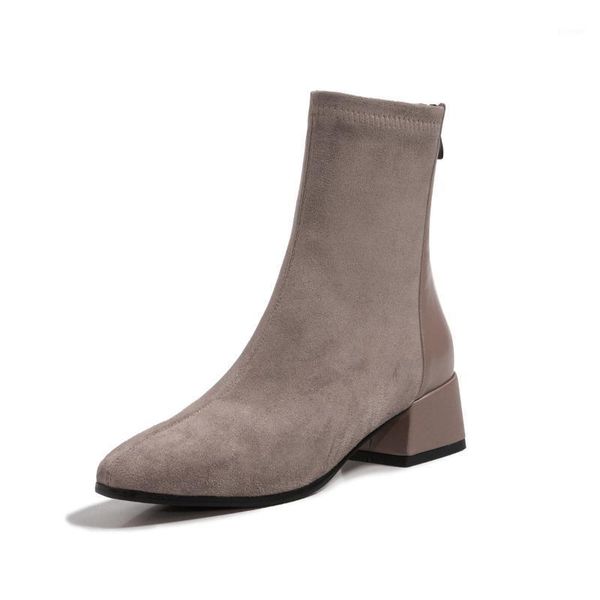 

boots kmeioo fashion cowhide leather velvety scrub women short square thick heel plus size zip female1, Black