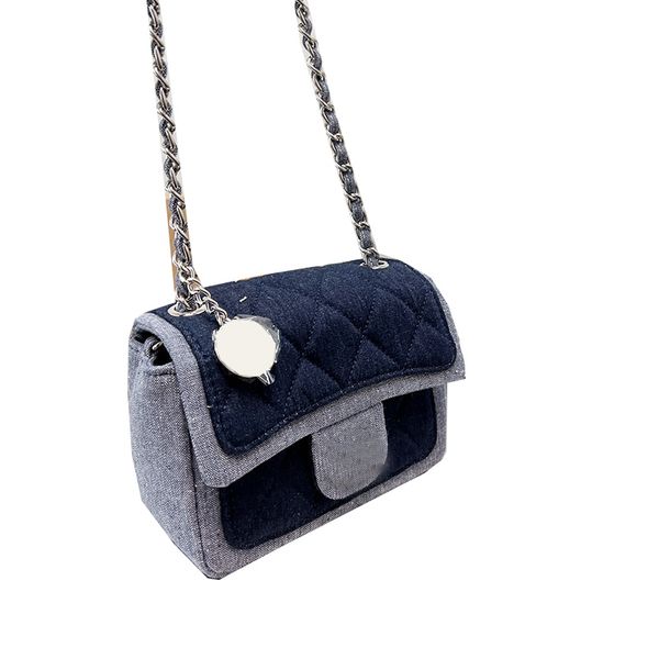 

denim classic mini flap quilted square bags silver metal hardware matelasse chain crossbody shoulder charms cosmetic case spring luxury desi
