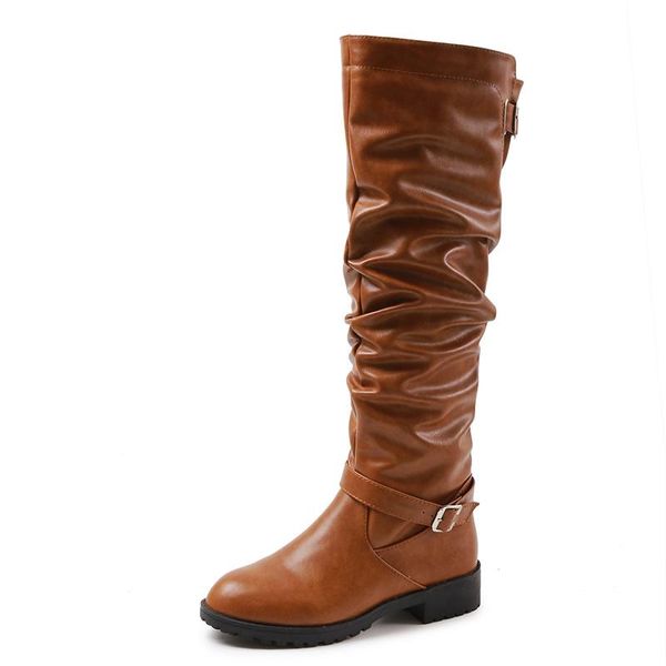 

women motorcycles boots knee high boots womens snow high heels side zipper female shoes black brown green large size