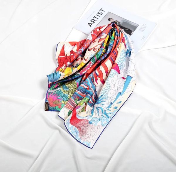 

new arrival fashion autumn winter classic elegant colorful 100% silk scarf 90*90 cm scarves wrap shawl for women lady dubai 201026, Blue;gray