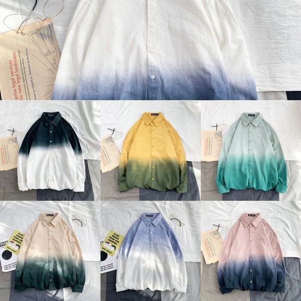 

весна 2020 новый мужской длинный рукав рубашки свободно корейский моды молодость градиент галстук краситель случайные рубашки ws850, Blue
