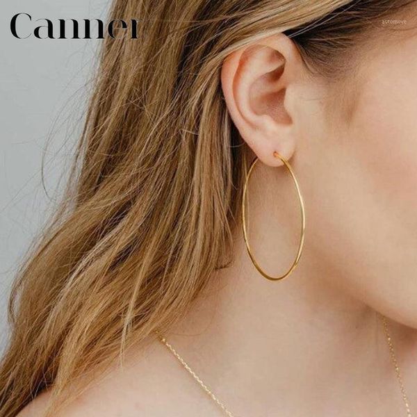 

925 sterling silver 50mm big hoop earrings hyperbole circle hoops earrings for women simple gold silver fashion jewelry1, Golden;silver