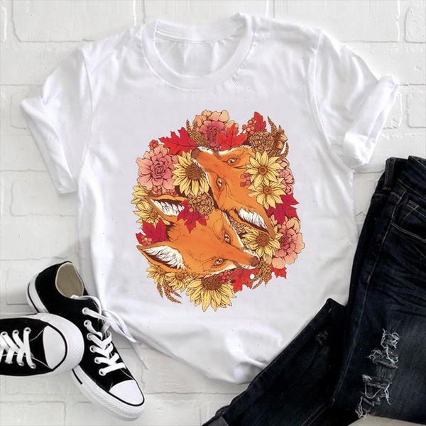

women short sleeve mujer camisetas fox lovely fashion animal 90s clothes ladies graphic print tee tshirt female t shirt, White