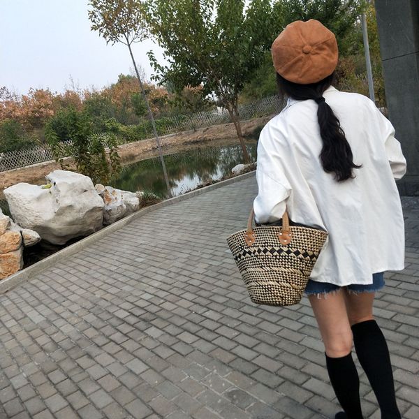 

the new skew woven straw bag retro handmade water grass straw handbag basket basket shopping bag