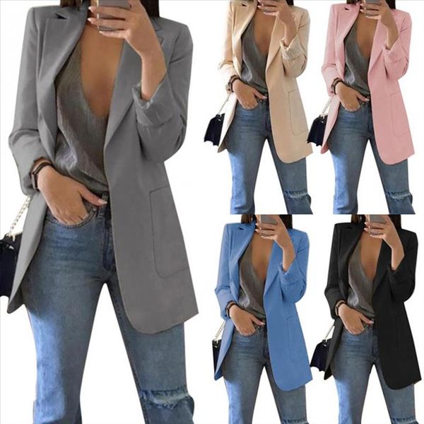 

fashion solid color lapel long sleeve business women blazer coat suit jacket female outerwear blazers outerwear high quality, Black
