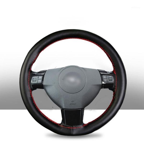 

black genuine leather hand hand sew car steering wheel cover for astra h zafira a b c signum 2005 vectra (c)1