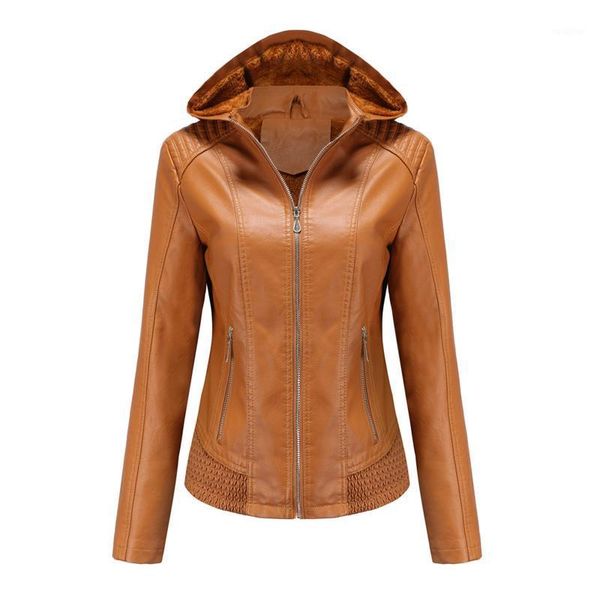 

new women autumn winter black faux leather jackets detachable hood plush zipper jackets zipper basic coat motor biker1, Black;brown