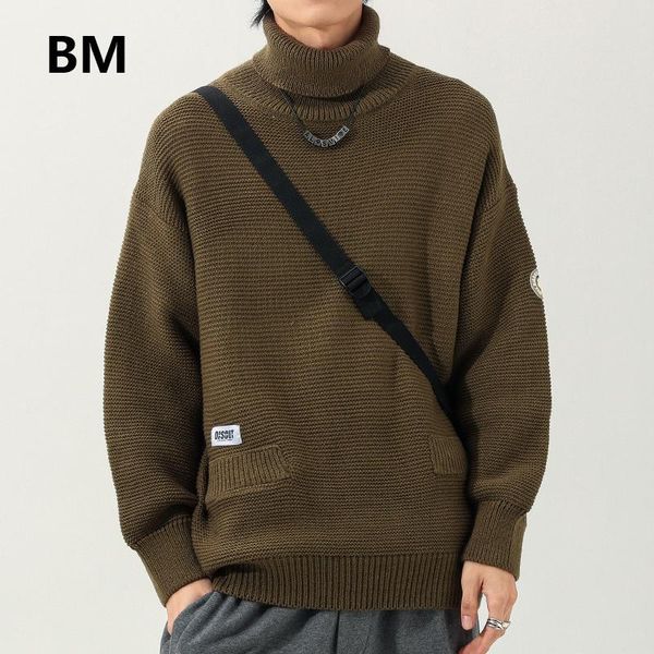 

men's sweaters japanese streetwear fashion clothes men creative pocket harajuku turtleneck sweater winter casual pullover male, White;black